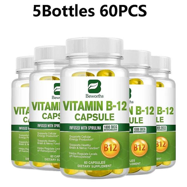 Visgaler Vitamin B12 Capsule 1000 Mcg Methyl B12 Organic Spirulina Supports Healthy Mood Energy Heart&eye Vitamin B12 Supplement 5Bottles 60pcs on Productcaster.