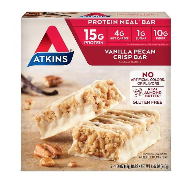 Atkins protein-rich meal bar, vanilla pecan crisp, keto friendly, 5 count on Productcaster.