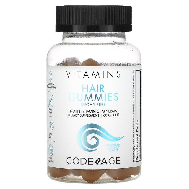 Codeage, Vitamins, Hair Gummies, Sugar Free, Biotin, Vitamin C, Minerals, Strawberry Coconut, 60 Cou on Productcaster.