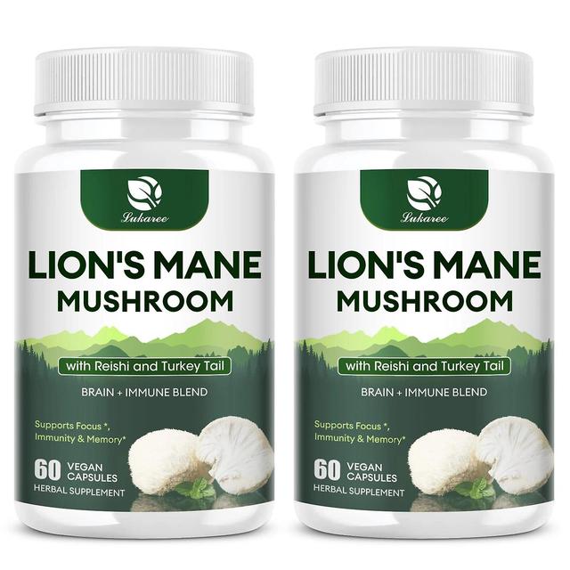 Hikig Organic Reishi Lion's Mane Mushroom Capsules Brain Memory Supplement Strengthen Focus Nerves and Immune System Health 2bottle on Productcaster.