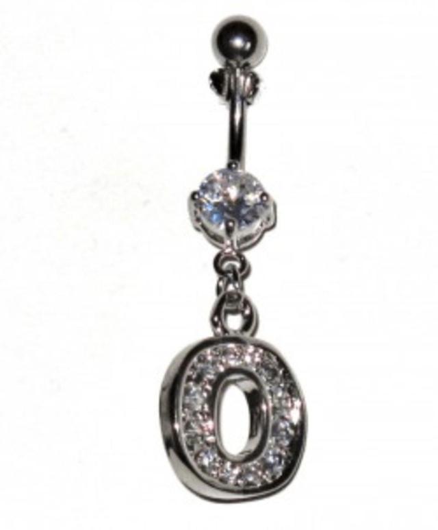 Hiprock Navel Piercing with white crystals - the letter O on Productcaster.