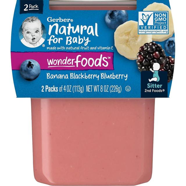 Gerber, Natural for Baby, Wonder Foods, 2nd Foods, Banana Blackberry Blueberry, 2 Pack, 4 oz (113 g) on Productcaster.