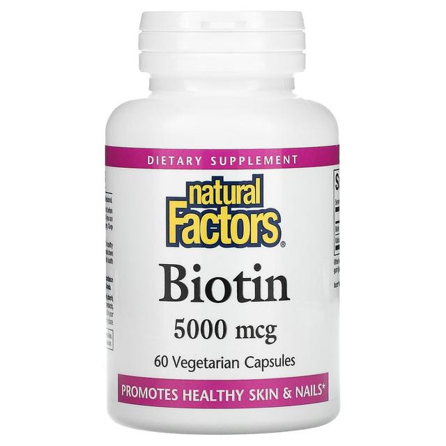 Natural Factors Naturlige faktorer, Biotin, 5,000 mcg, 60 vegetariske kapsler on Productcaster.