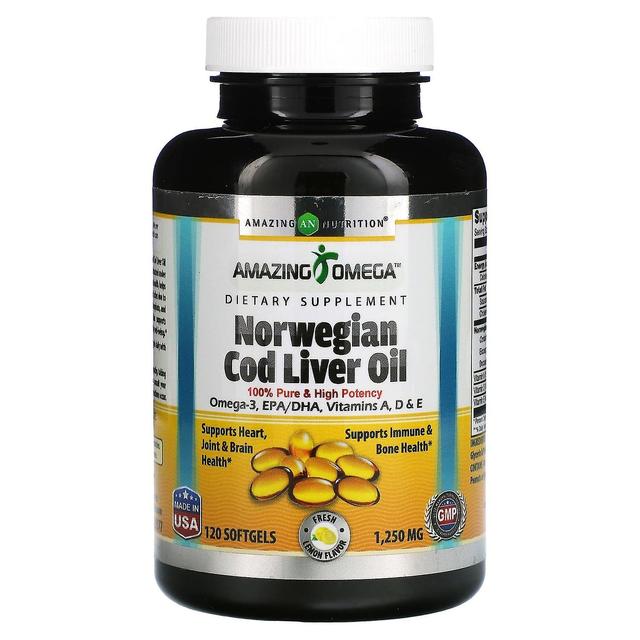 Amazing Nutrition, Norwegian Cod Liver Oil, Lemon, 1,250 mg, 120 Softgels on Productcaster.