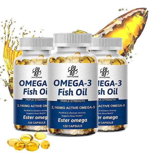 Kapsułki żelowe Omega 3 z olejem rybnym i DHA (3600 mg oleju rybnego, 2160 mg Omega-3), 120 kapsułek, bez GMO, bez glutenu TIB TIB. 3 butelki 120szt on Productcaster.