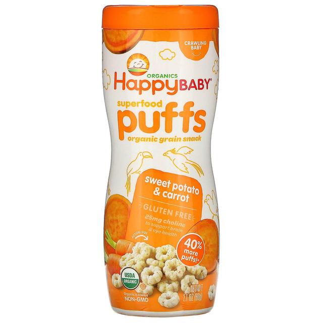 Happy Family Organics, Superfood Puffs, Organic Grain Snack, Sweet Potato & Carrot, 2.1 oz (60 g) on Productcaster.