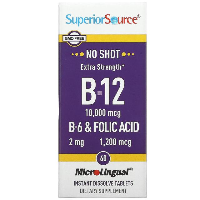 Superior Source Fonte Superior, Força Extra B-12, B-6 e Ácido Fólico, 60 Comprimidos MicroLingual de Dissolução Instantânea on Productcaster.