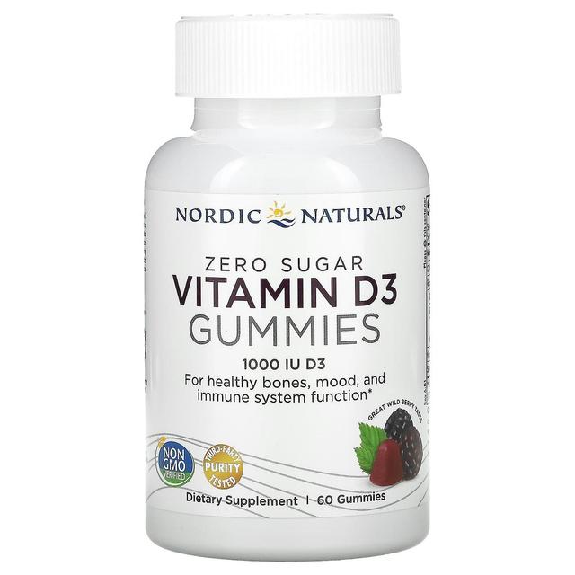 Nordic Naturals, Zero Sugar Vitamin D3 Gummies, Wild Berry, 25 mcg (1,000 IU), 60 Gummies on Productcaster.