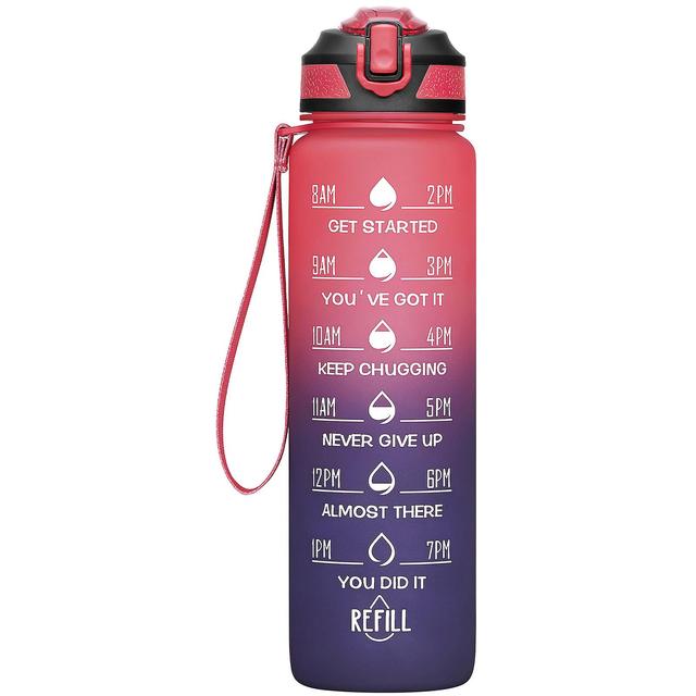 32/24 Oz Water Bottles With Straw & Time Marker, Bpa Free Tritan, Leakproof Water Jug For Fitness Red black on Productcaster.