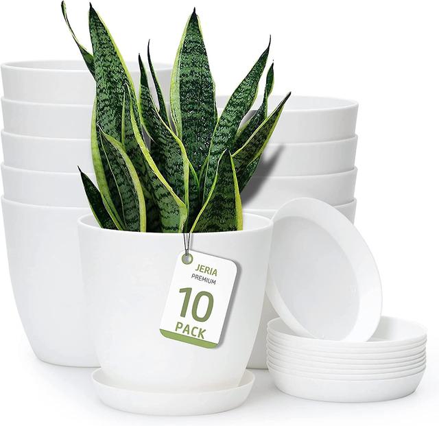 Hgbd-jeria 10-pack 5.5 Inch Plastic Plant Pots With Drainage Hole And Trays, Modern Decorative Gardening Pots, Suitable For Indoor And Outdoor, All Ho on Productcaster.