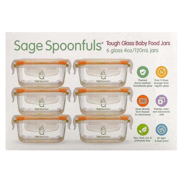 Sage Spoonfuls, Tough Glass Baby Food Jars, 6 Pack, 4 oz (120 ml) Each on Productcaster.