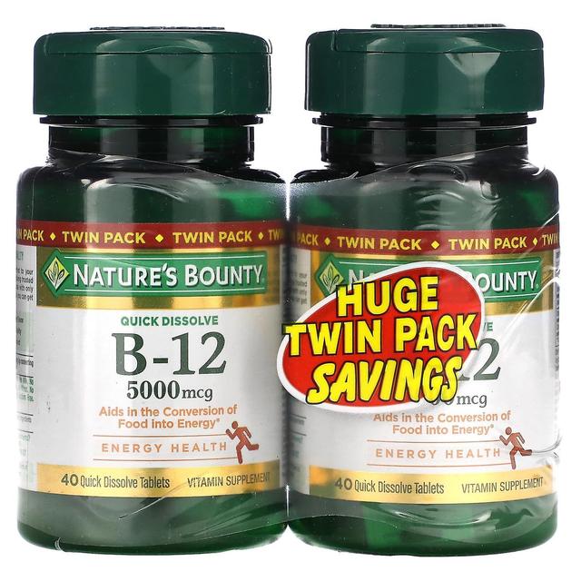 Natures Bounty Nature's Bounty, B-12, Naturally Cherry, 5,000 mcg, Twin Pack, 40 hurtige opløse tabletter hver on Productcaster.