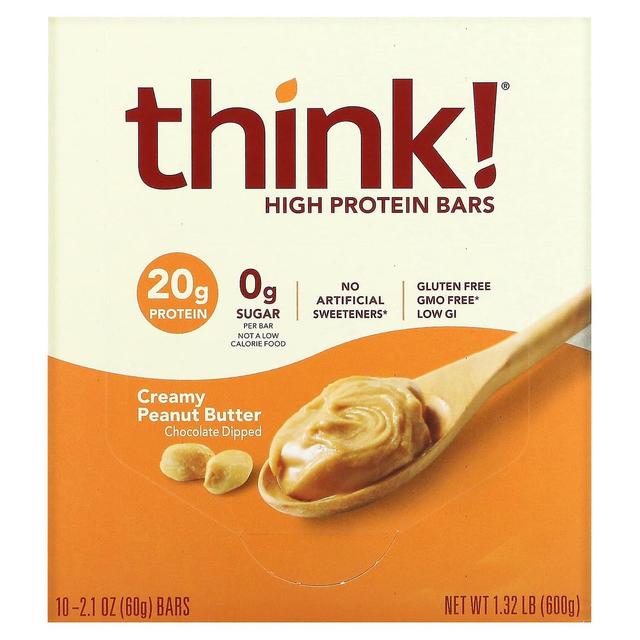 Think! Tänk !, High Protein Bars, Krämigt jordnötssmör, 10 Bars, 2.1 oz (60 g) vardera on Productcaster.