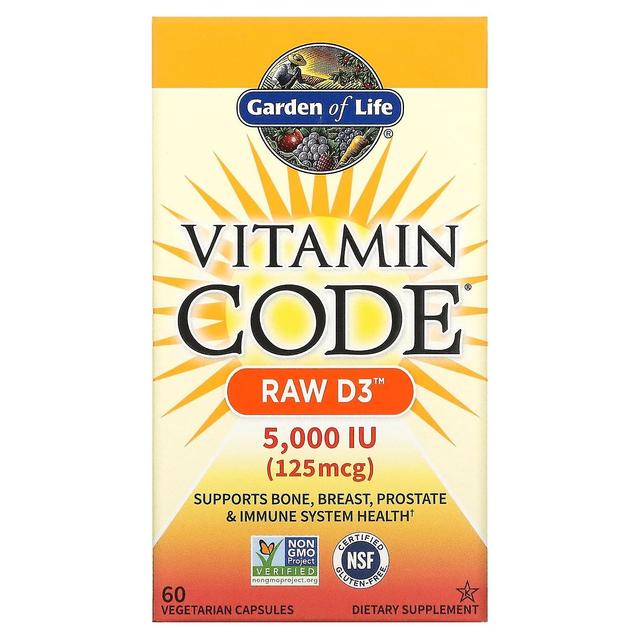 Garden of Life, Vitamin Code, RAW D3, 125 mcg (5,000 IU), 60 Vegetarian Capsules on Productcaster.