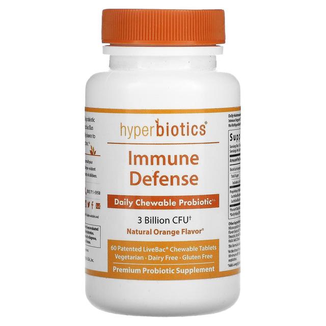 Hyperbiotics, Immune Defense, Natural Orange, 3 Billion CFU, 60 Chewable Tablets on Productcaster.