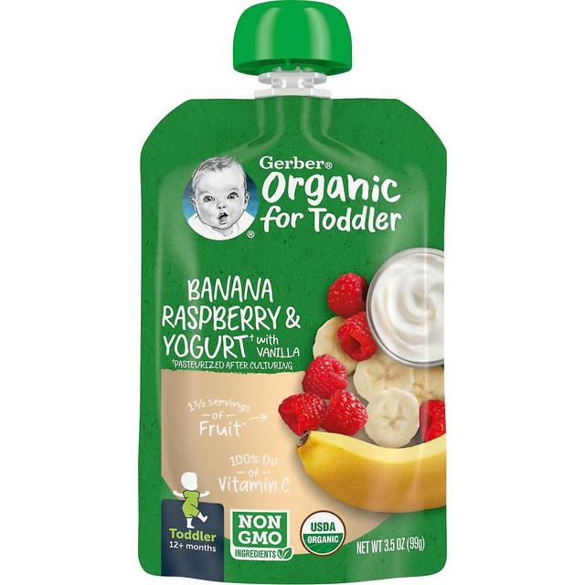 Gerber, Organic for Toddler, 12+ Months, Banana, Raspberry & Yogurt with Vanilla, 3.5 oz (99g) on Productcaster.