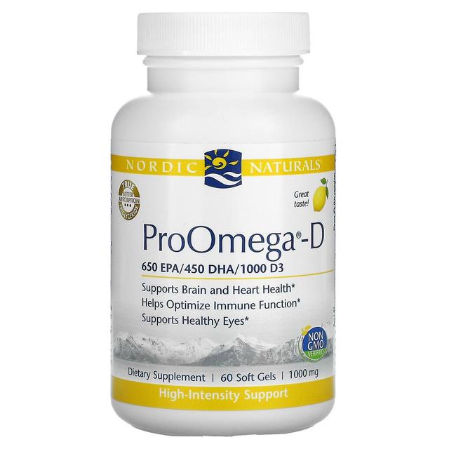 Nordic Naturals, ProOmega-D, Limão, 1.000 mg, 60 géis moles on Productcaster.