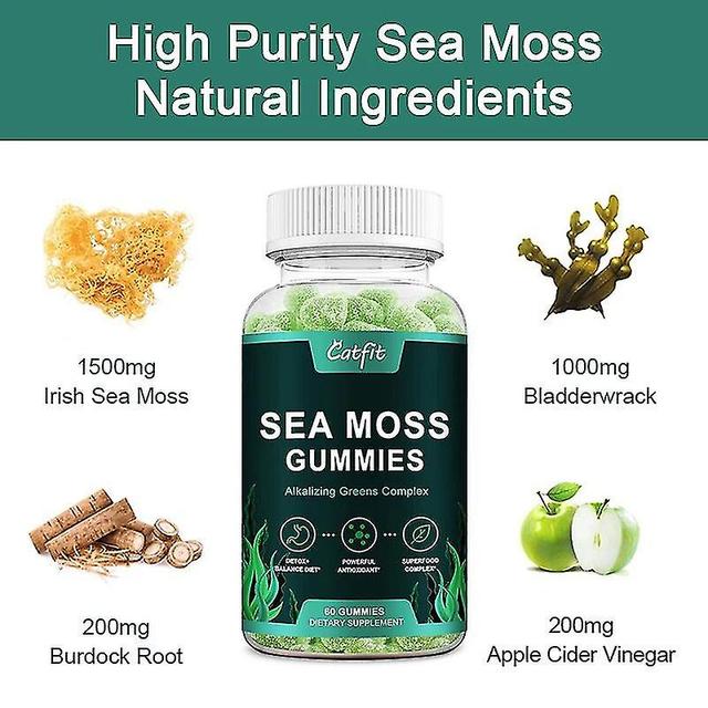 Natural&organic Sea Moss Gummies Apple Cider Vinegar Anti-aging Detoxification Seaweed Iodine Supplement Snake 60PCS on Productcaster.