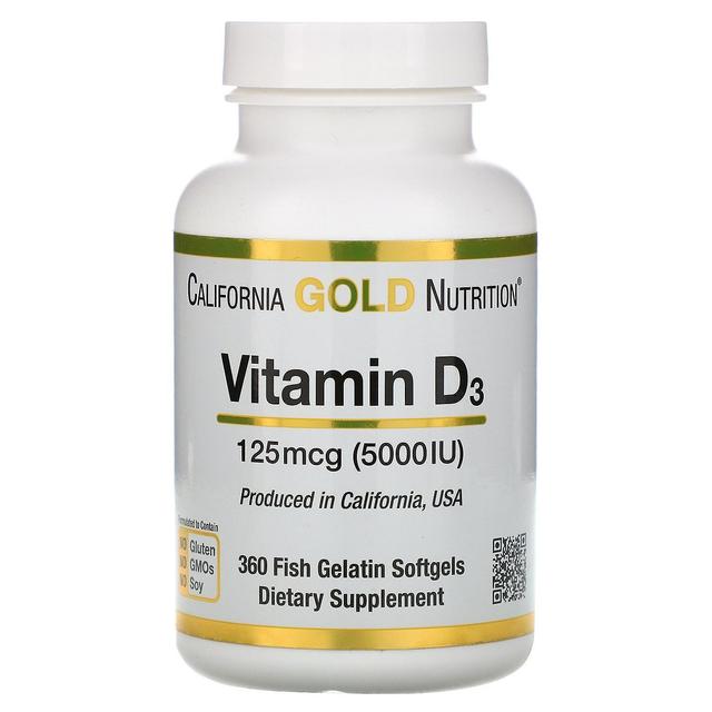 California Gold Nutrition, Vitamin D3, 125 mcg (5,000 IU), 360 Fish Gelatin Soft on Productcaster.