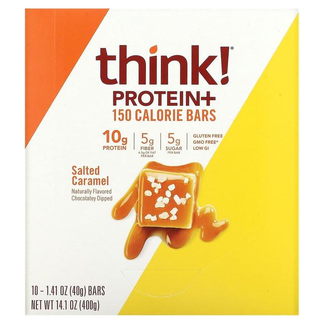 Think! Tænk!, Protein+ 150 kaloriestænger, Saltet karamel, 10 barer, 1,41 oz (40 g) Hver on Productcaster.