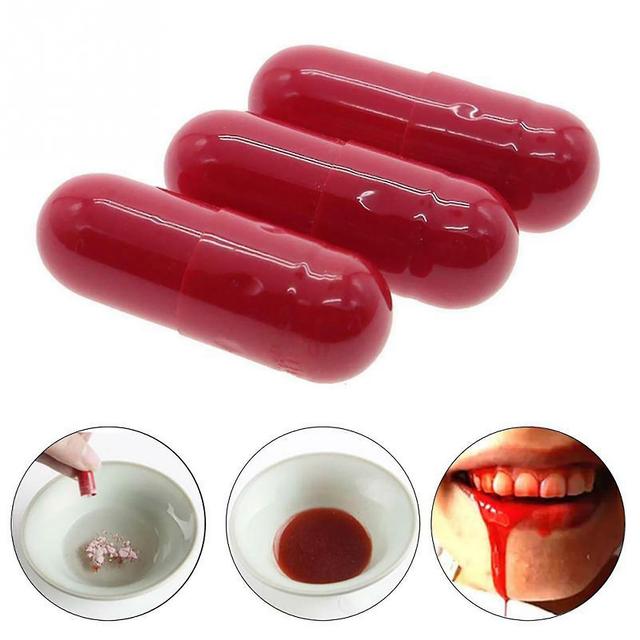 3pcs/box Fake Blood Pills Horror Realistic Liquid Fake Blood Pills Capsules Halloween Prop_a_yy on Productcaster.