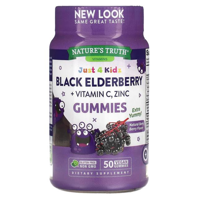 Nature's Truth, Just 4 Kids, Black Czarne Bez + Witamina C,, Natural Berry Berry, 50 Vegan Gummi on Productcaster.