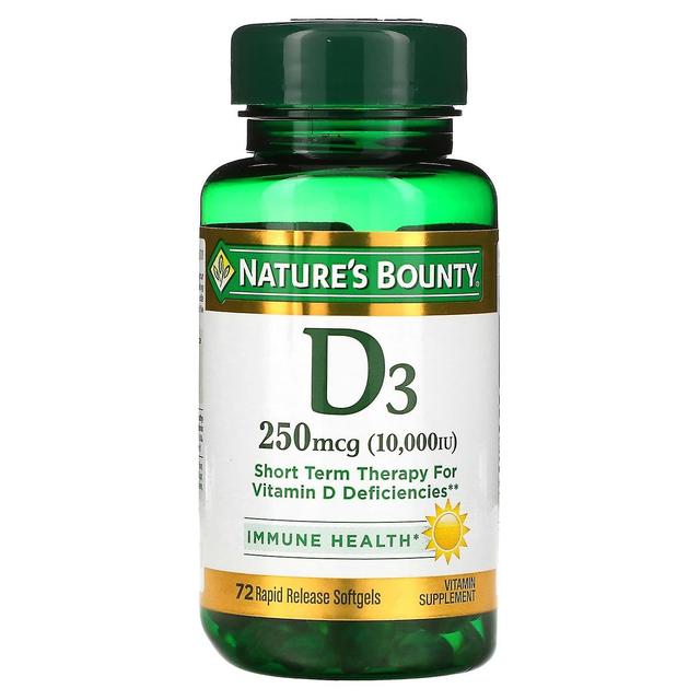 Natures Bounty Nature's Bounty, D3, 250 mcg (10 000 IU), 72 nopeasti vapautuvaa pehmeää geeliä on Productcaster.