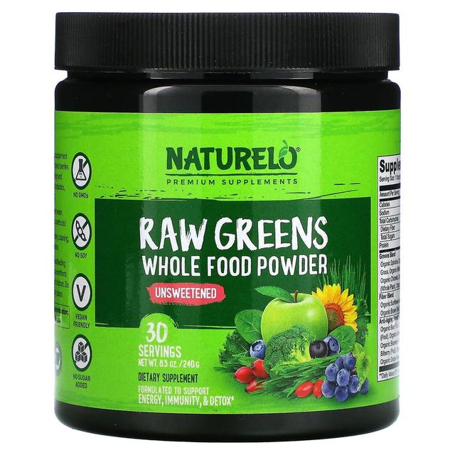 NATURELO, Raw Greens, Whole Food Powder, Unsweetened, 8.5 oz (240 g) on Productcaster.