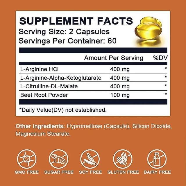 Visgaler L-arginin Capsules L Citrulline Supplement Nitric Oxide For Men, Endurance Performance Muscle Strength Boost Male Desire 1 Bottles 120PCS on Productcaster.