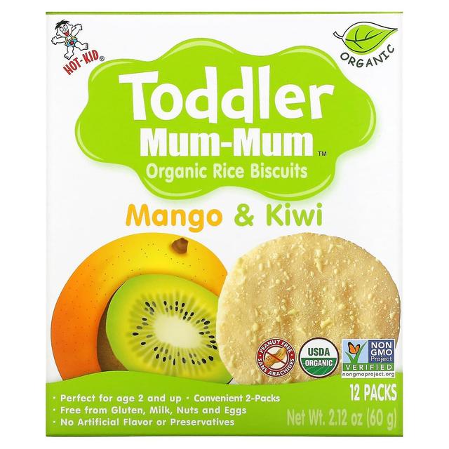 Hot Kid, Toddler Mum-Mum, Organic Rice Biscuits, Age 2 and Up, Mango & Kiwi, 12 Packs, 2 Biscuits Ea on Productcaster.