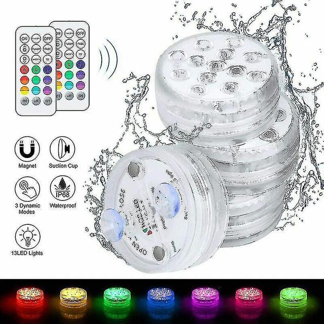 Lie 4pcs Submersible Led Lights, Swimming Pool Lights Ip68 Waterproof 16 Rgb Colors Changing With Suctio on Productcaster.