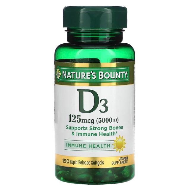 Natures Bounty Nature's Bounty, D3, 125 mcg (5 000 IU), 150 nopeasti vapautuvaa pehmeää geeliä on Productcaster.