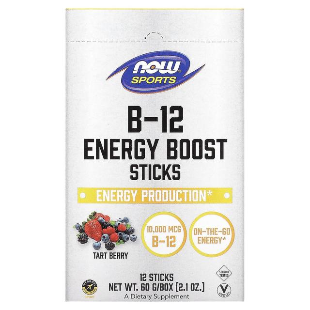 NOW Foods, Sports, B-12 Energy Boost Sticks, Tart Berry, 10,000 mcg, 12 Sticks, 2.1 oz (60 g) on Productcaster.