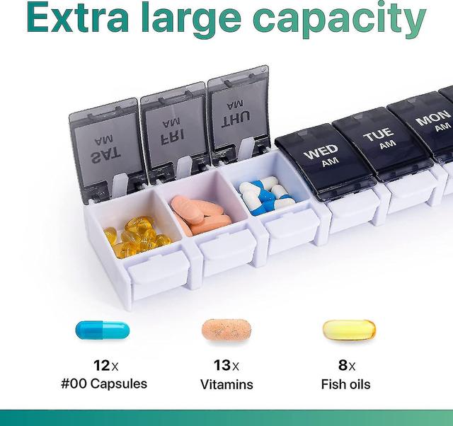 Vinda Weekly 7 Day Pill Organizer, 2 Times A Day Pill Box Pill Cases (am Pm), Bpa Free Medicine Organizer For Pills/vitamin/fish Oil/supplements, A... on Productcaster.