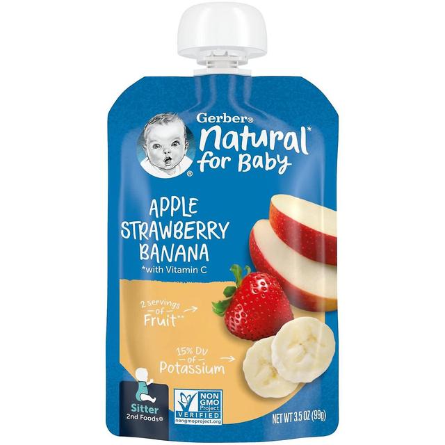 Gerber, naturlig til baby, 2. fødevarer, æble, jordbær, banan, 3,5 oz (99 g) on Productcaster.