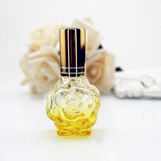 1pc 10ml Colorful Rose Shaped Empty Glass Perfume Bottle Small Sample Portable Parfume Refillable Scent Sprayer Bottle Yellow on Productcaster.