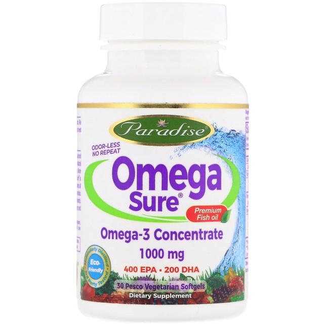 Paradise Herbs, Omega Sure, Omega-3 Premium Fish Oil, 1,000 mg, 30 Pesco Vegetar on Productcaster.