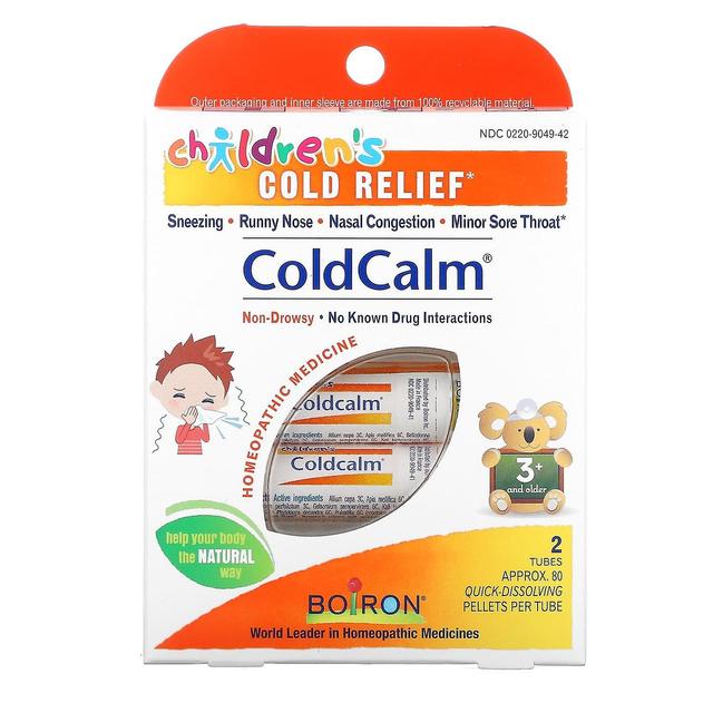 Boiron, Coldcalm, Children's Cold Relief, 3+ and Older, 2 Tubes, Approx. 80 Quick Dissolving Pellets on Productcaster.