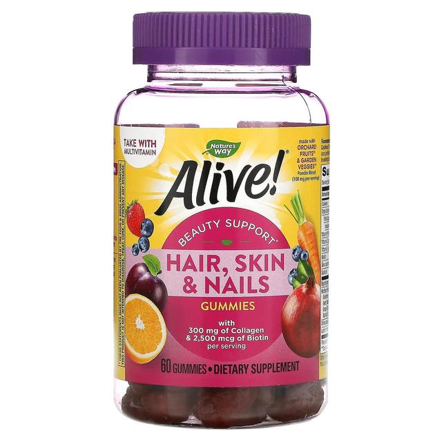 Nature's Way, Alive! Hair, Skin & Nails with Collagen & Biotin, Strawberry, 60 Gummies on Productcaster.