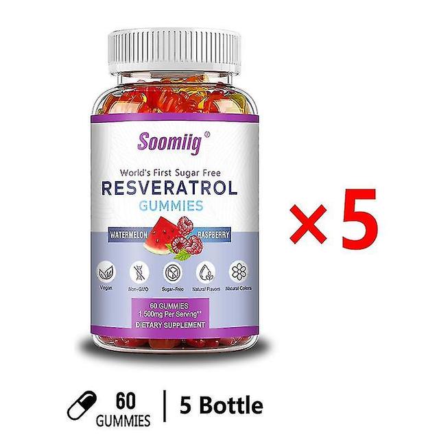 Guoguo Resveratrol Gummies - 1500 Mg, Supports Digestive & Immune Health - Antioxidant Support Antiaging Heart & Brain Health 5 bottle on Productcaster.