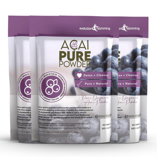 Evolution Slimming 100% rent Acai Berry Powder 100g påse för smoothies och juice - 3 påsar (300g) - Acai Berry - Evolution bantning on Productcaster.