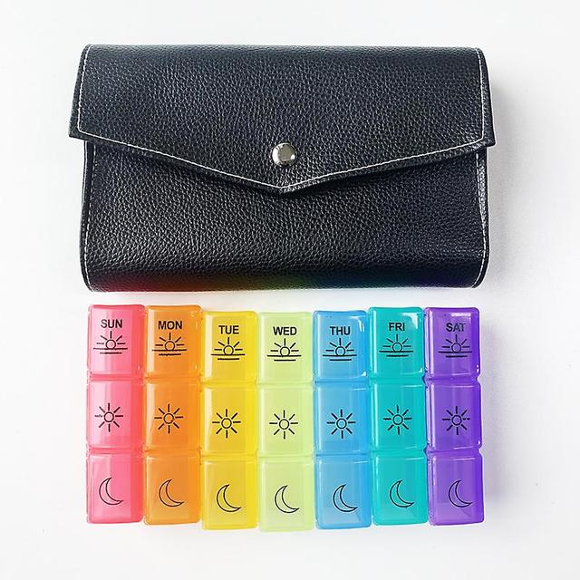 Xymcv 7 Days 3 Times Morning Noon Evening Night With Pu Bag 21 Multicolored Compartments, For Vitamins, Supplements And Vitamin Medicines (black) on Productcaster.