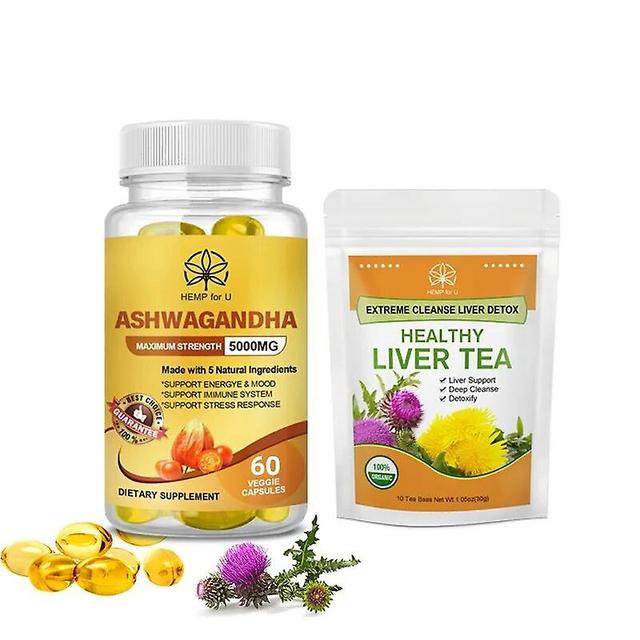 Ashwagandha Extract Capsules + Milk Thistle Liver Tea, Support Heart, Liver And Cardiovascular Health And Relieve Stresshuamade Huamade 60pcs 10te... on Productcaster.