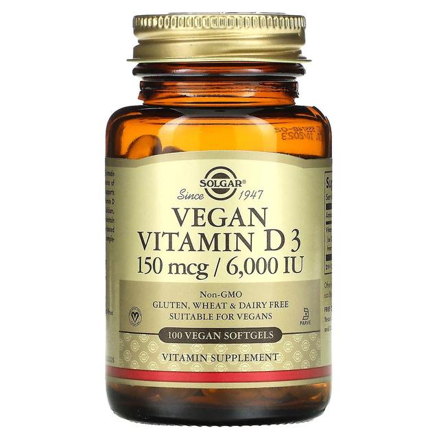 Solgar, Vitamina D3 Vegana, 150 mcg / 6,000 UI, 100 Cápsulas Blandas Veganas on Productcaster.