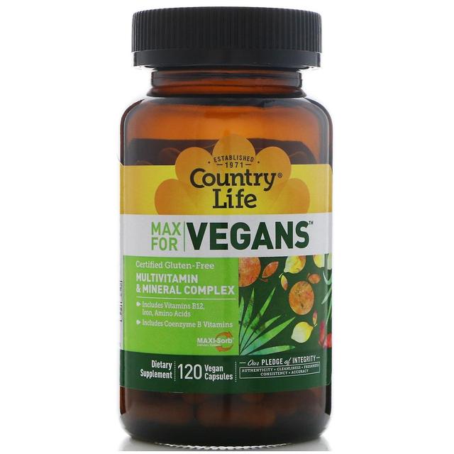 Country Life, Max for veganere, Multivitamin & Mineral Complex, 120 veganske kapsler on Productcaster.