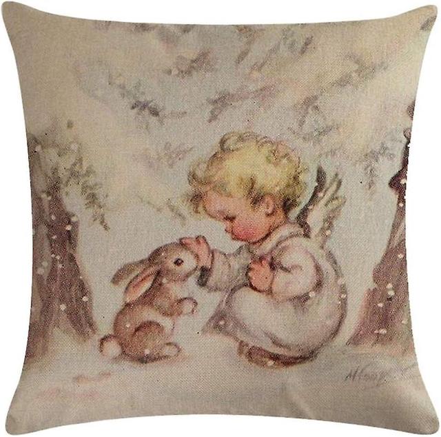 Hycy Coton Lin Housse De Coussin Impression Nol 45x45cm Taie D'oreiller Cerf Bonhomme De Neige Imprim Canap Oreiller Lin Couverture D'oreiller Mais... on Productcaster.