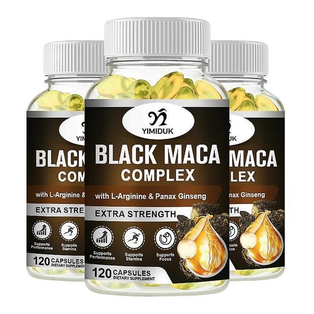 Vorallme Black Maca Root Capsules with & Panax Ginseng | 60/120 Capsules | High Potency Extract | Non-GMO and Gluten Free Formula 3 Bottles 60 PCS on Productcaster.