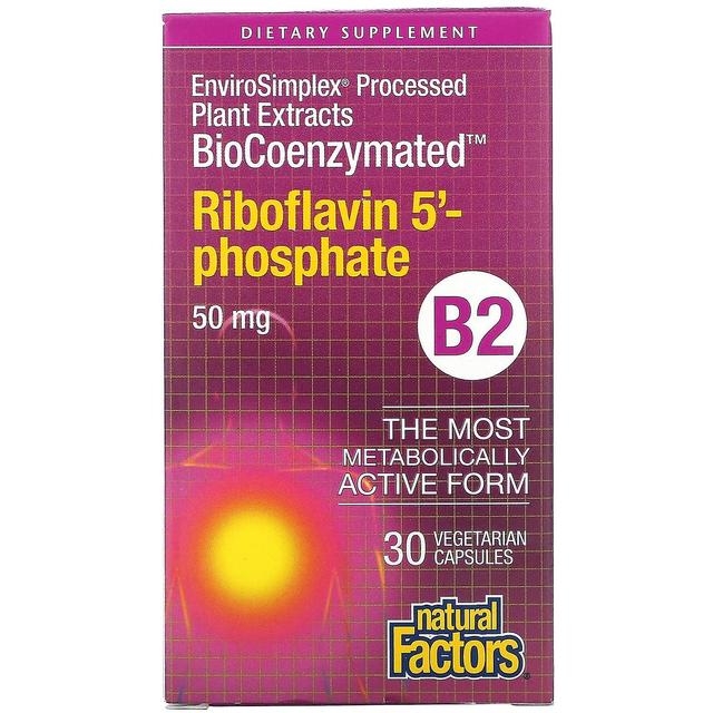 Natural Factors Fatores Naturais, BioCoenzymated, B2, Riboflavina 5'-Fosfato , 50 mg, 30 Cápsulas Vegetarianas on Productcaster.