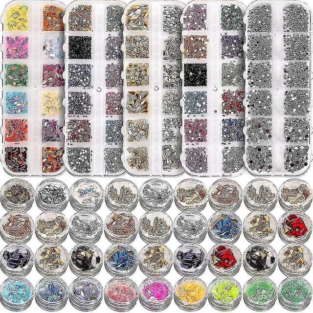 5 Box 11440pcs Nails Rhinestones And 36 Pots Foils Flakes, Professional Nail Decorati on Productcaster.