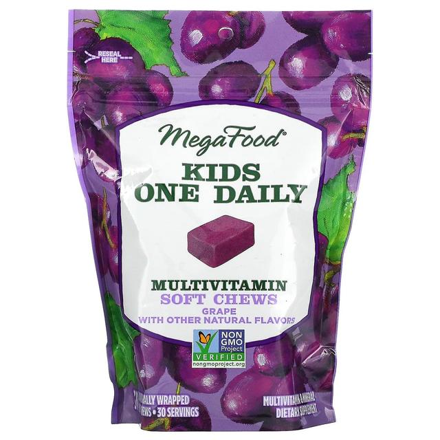 MegaFood, Kids One Daily, Multivitamin Soft Chews, Grape, 30 Individually Wrapped Soft Chews on Productcaster.